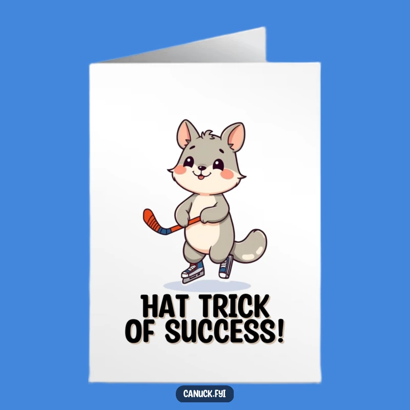 Free Printable Congrats Card: Hockey Animal Victory Dance - Celebrate Win Gift