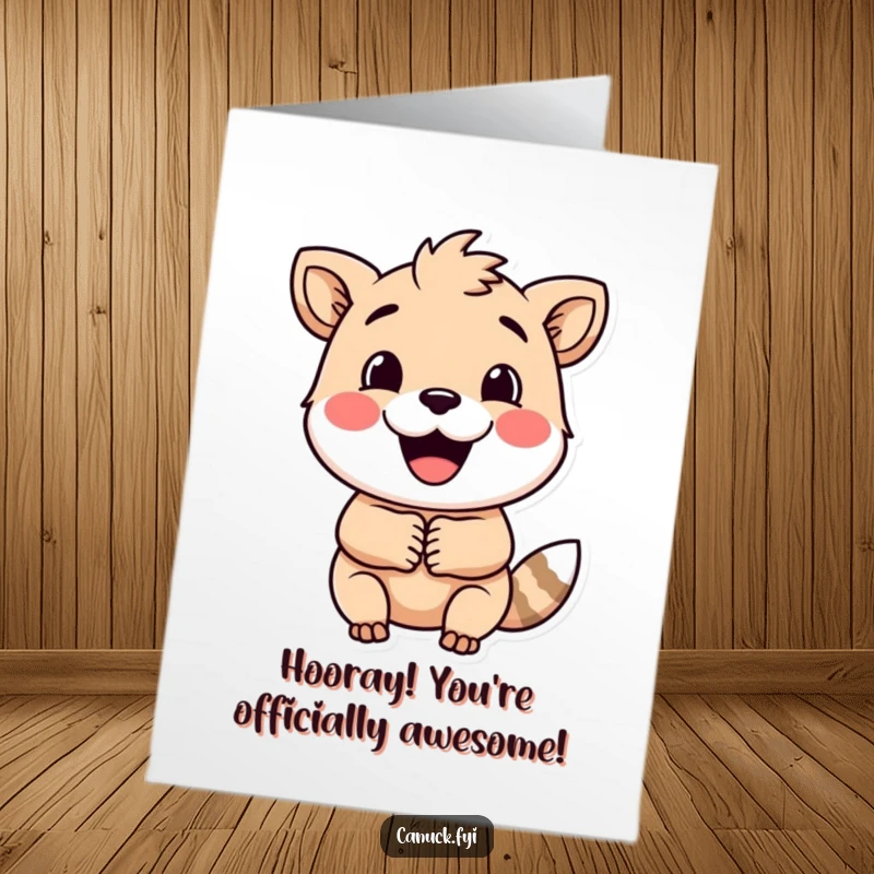 Funny Free Printable Congratulations Card: Embracing success with a smiling animal character's friendly handshake, a joyful digital gift.