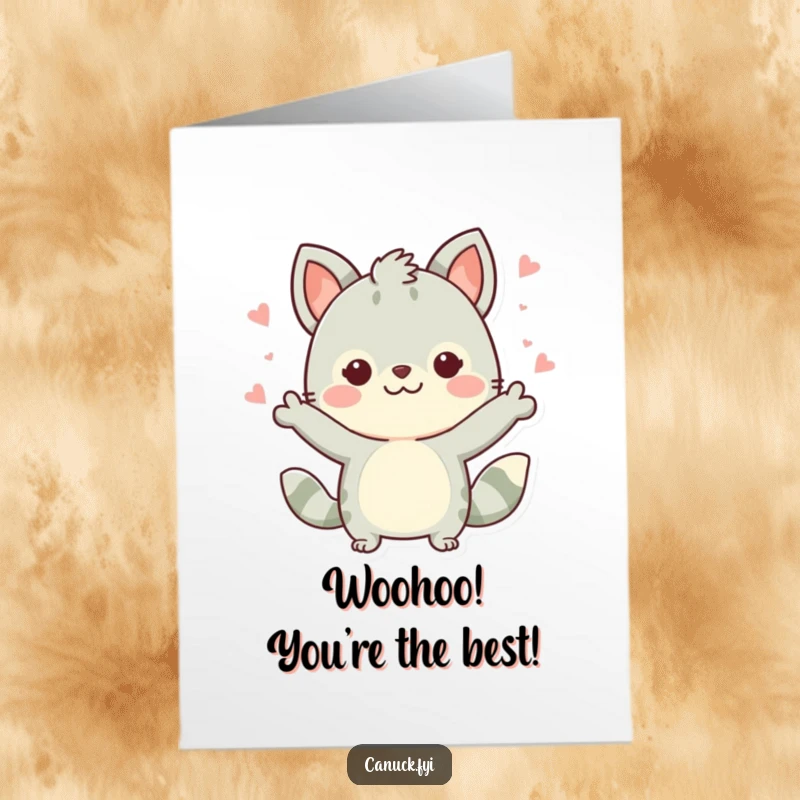 Funny Free Printable Congratulations Card: Cute animal character performing a joyful celebratory gesture, signifying a wonderful success.
