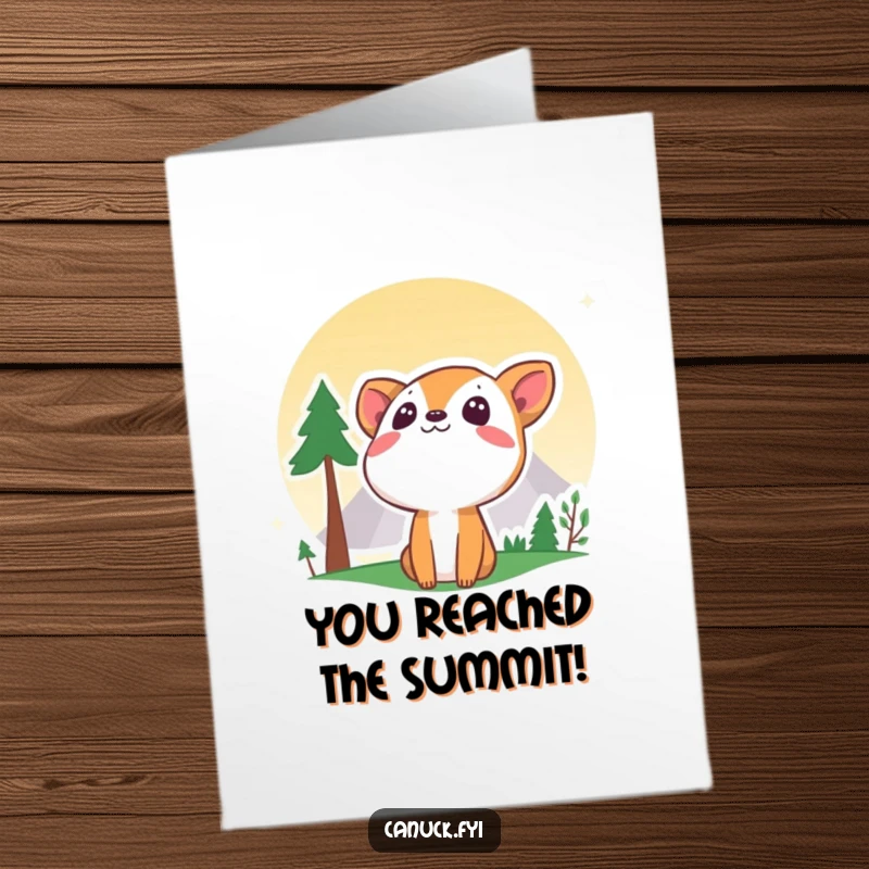 Funny Free Printable Congratulations Card: Curious animal looking up at a mountain, symbolizing achievement and goals.