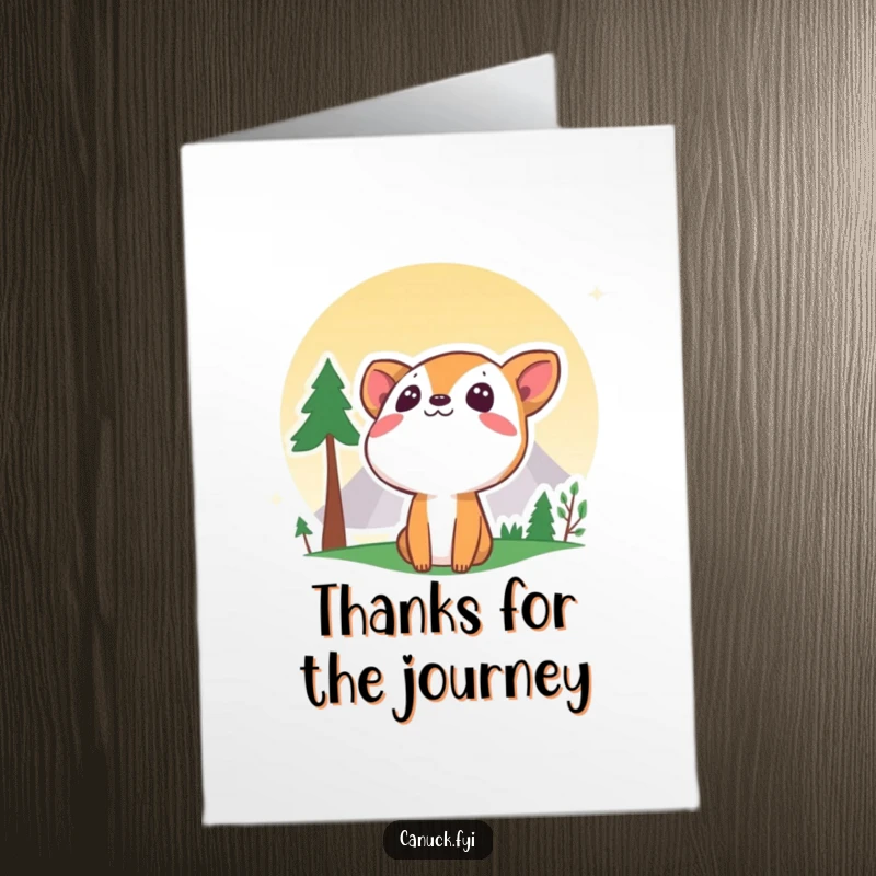 Funny Free Printable Thank You Card: Curious animal gazing at a mountain, expressing immense gratitude.