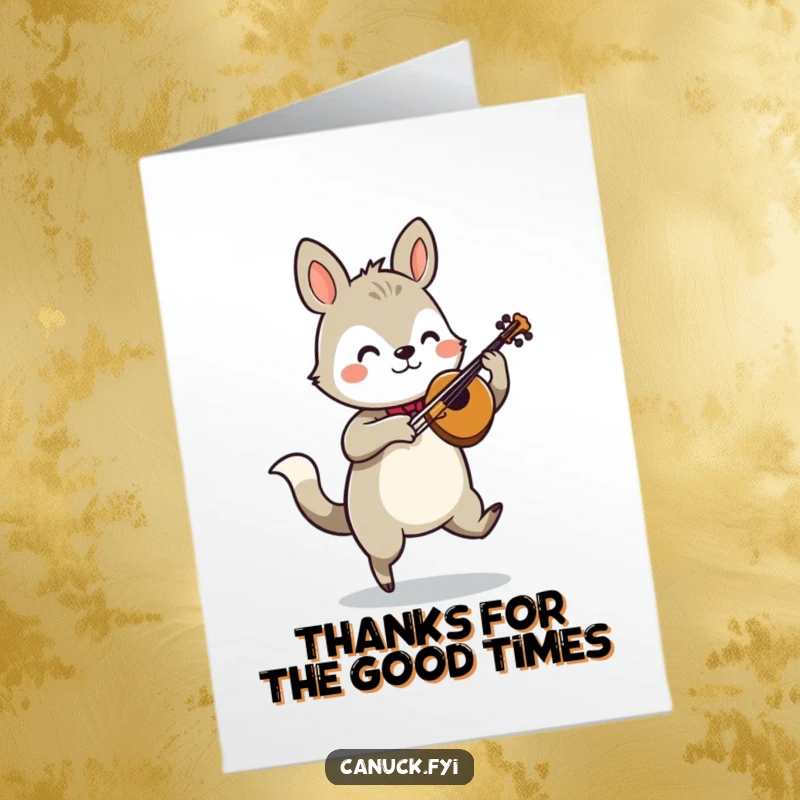Funny Free Printable Thank You Card: Animal character playing a fiddle, performing a lively jig to express thanks.
