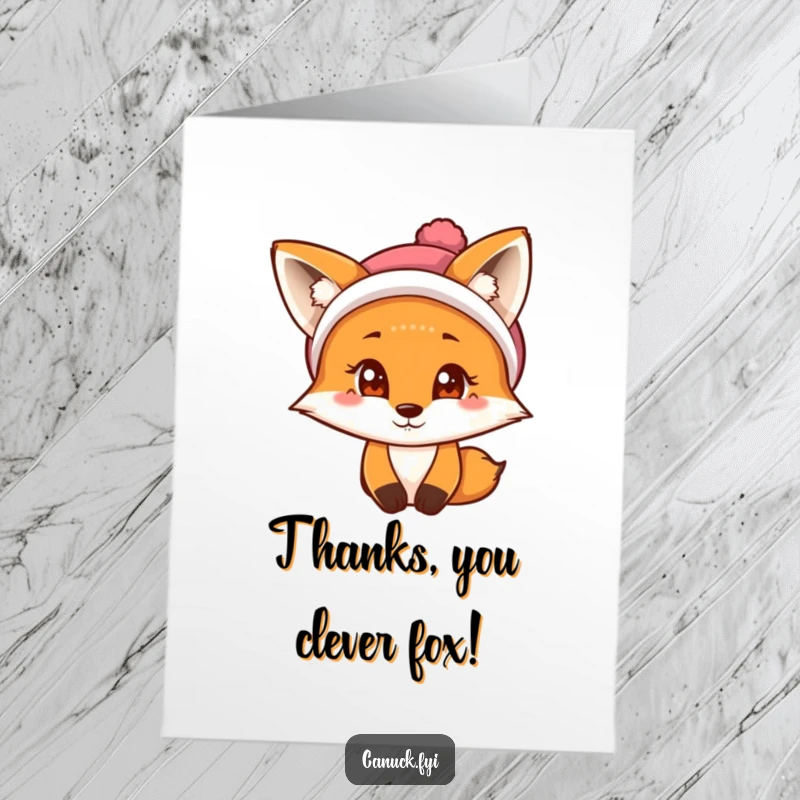 Funny Free Printable Thank You Card: A curious fox in a tuque winks cheekily while offering a heartfelt thank you.
