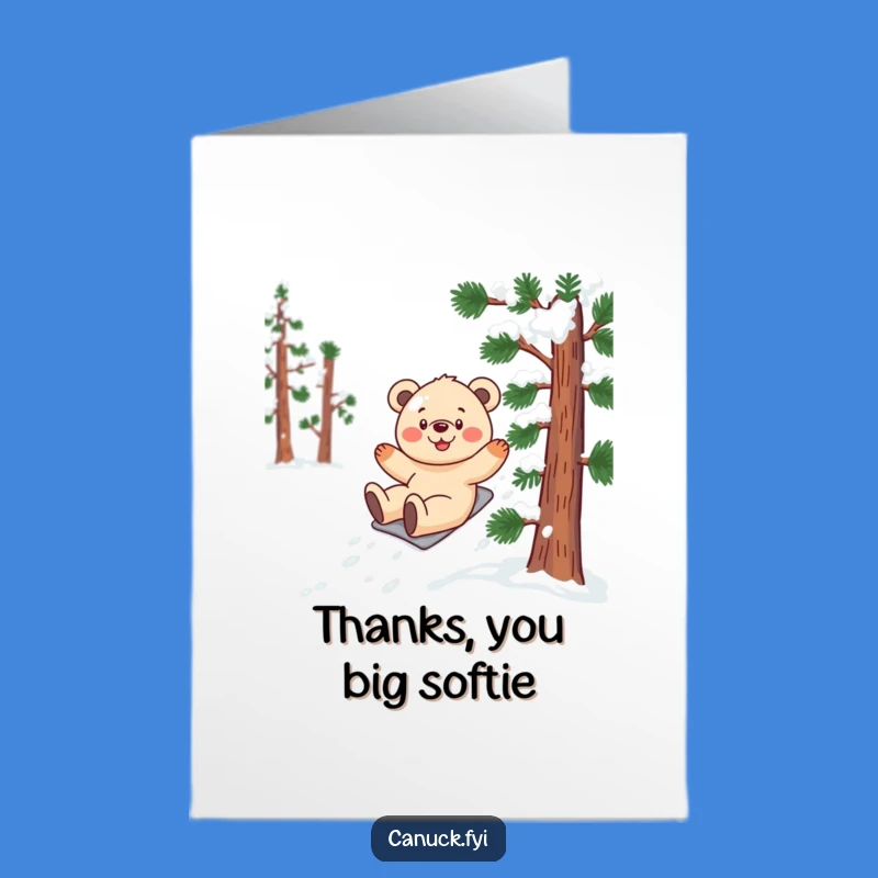Free Printable Funny Bear Thank You Card - Snow Slide Downloadable