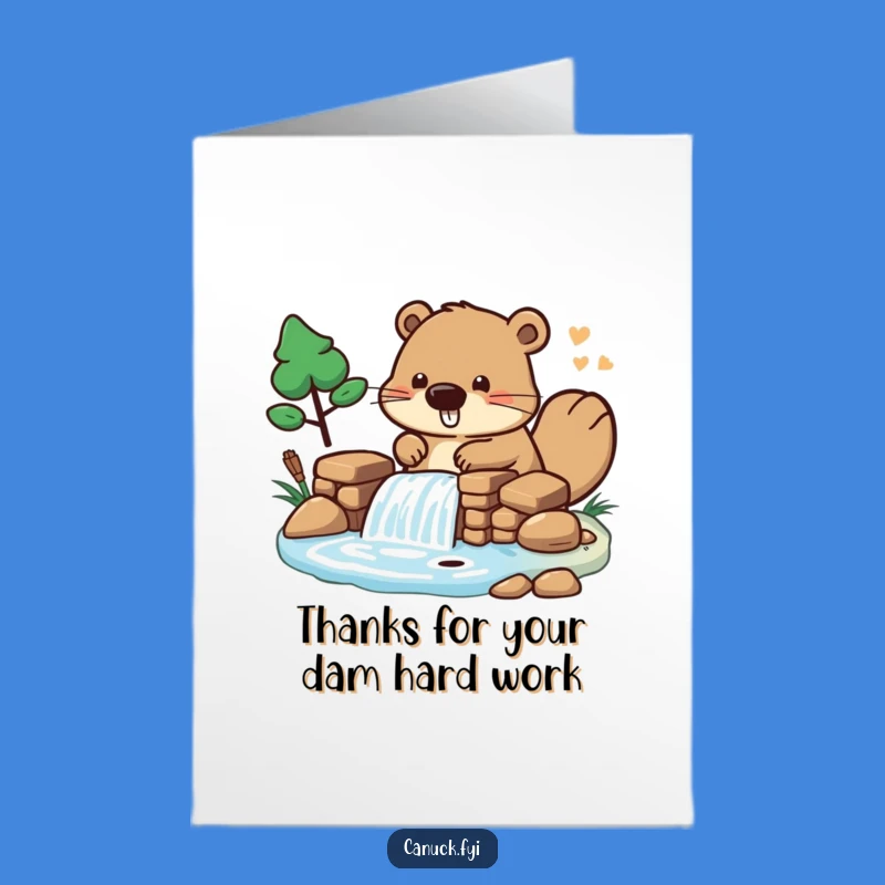 Free Printable Thank You Card: Beaver Building Dam, Downloadable DIY Gift