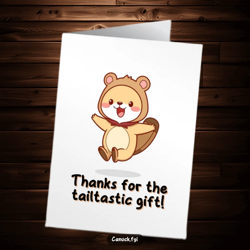 Funny Free Printable Thank You Card: An animal in a beaver tail costume hops joyfully, expressing thanks in a wonderfully quirky way.