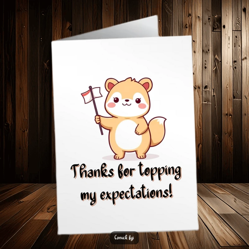 Funny Free Printable Thank You Card: A cheerful animal stands tall, proudly holding a small flag to express heartfelt thanks with a smile.