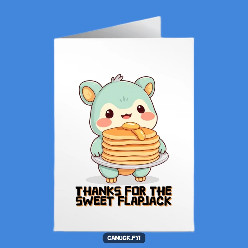 Free Printable Thank You Card: Smiling Creature with Pancakes, Downloadable DIY Gift