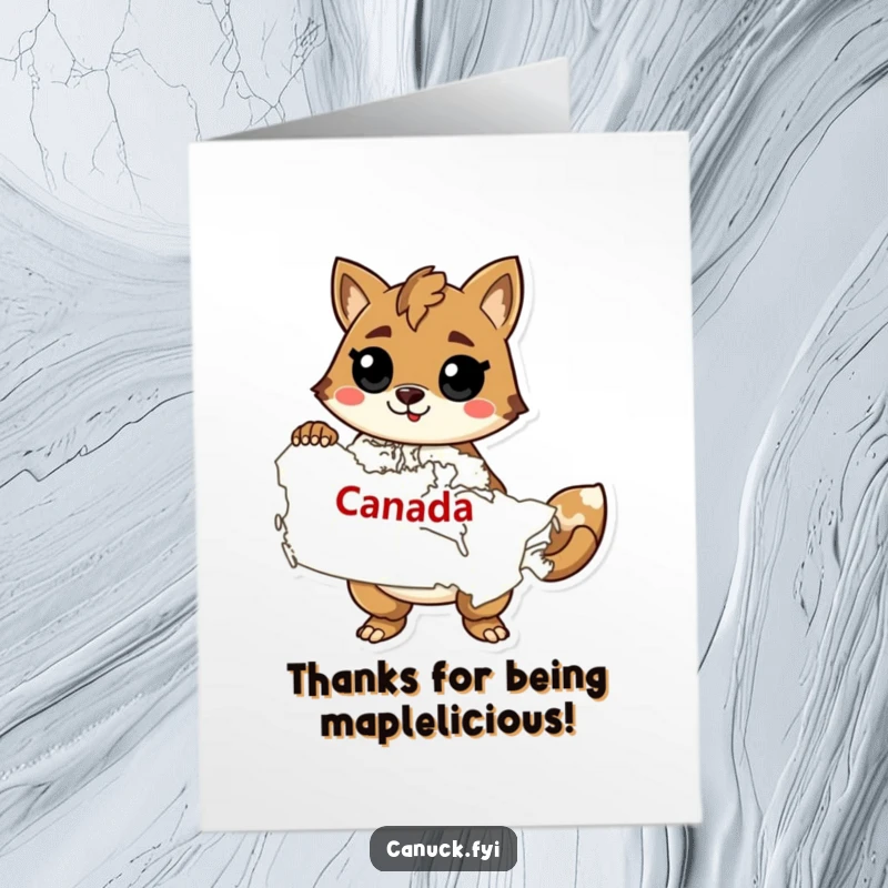 Funny Free Printable Thank You Card: A stylish animal proudly holds a map of Canada, expressing thanks with a confident grin.