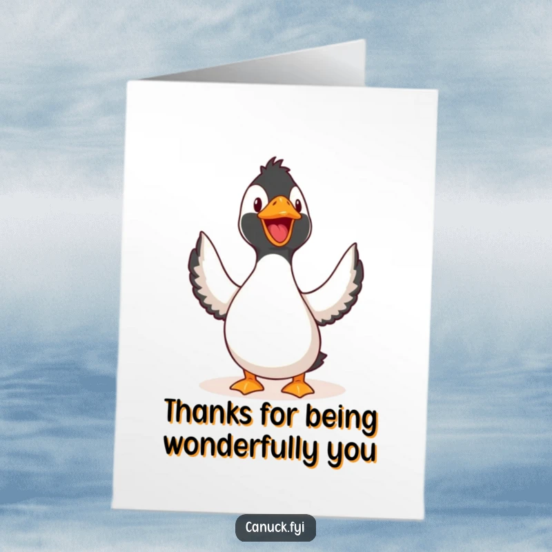 Funny Free Printable Thank You Card: A happy loon extends its thanks with an open-mouthed, joyful call.