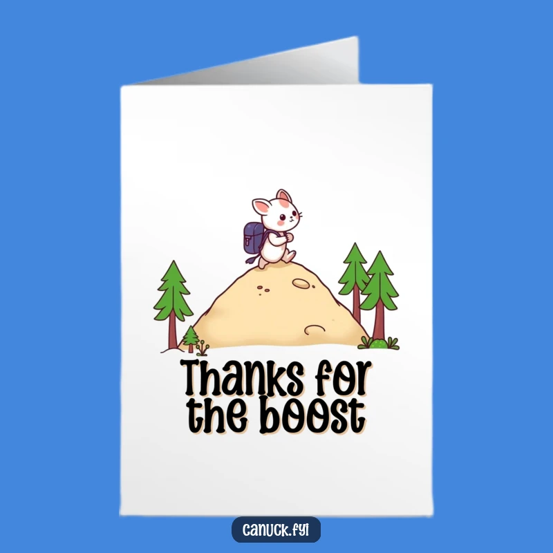 Free Printable Thank You Card: Grateful Hiker Creature Completes Journey - Print at Home Gift