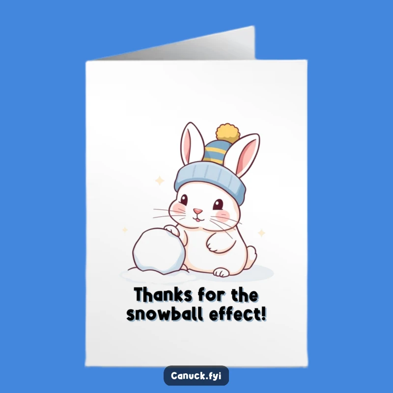 Free Printable Thank You Card: Whimsical Rabbit Snowball Gratitude Downloadable