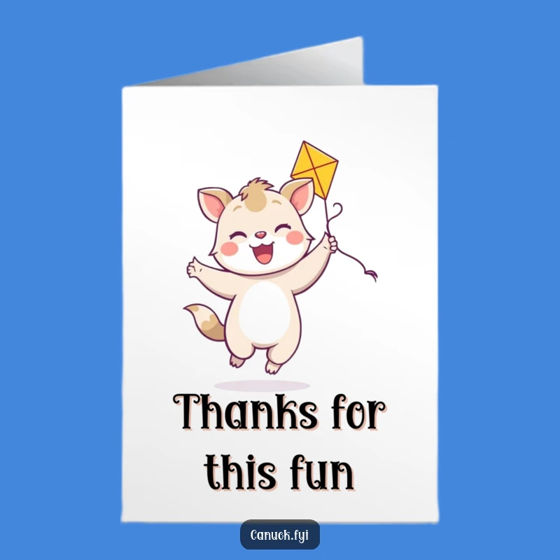 Free Printable Thank You Card: Dancing Animal & Kite, Happy Downloadable Gift!
