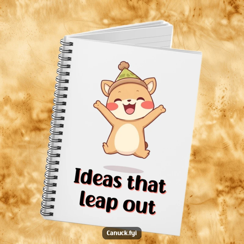 Funny notebook with a happy animal wearing a tiny toque, mid-joyful leap. Perfect for capturing notes, doodles, and bright ideas.