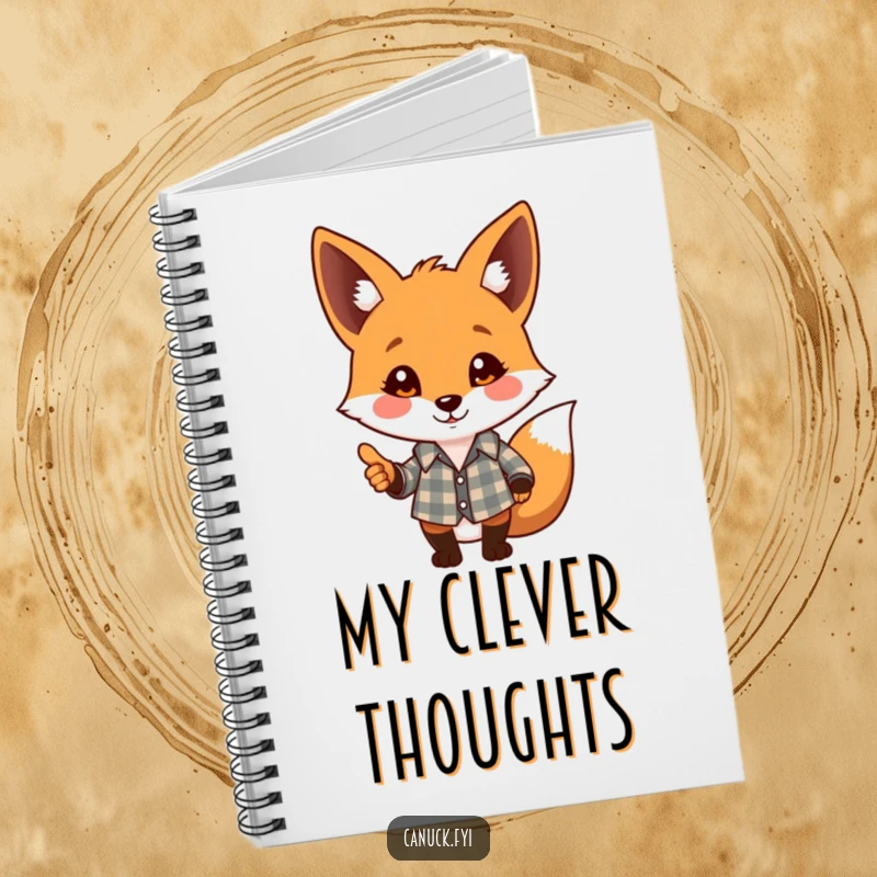 Funny notebook with a playful fox in a plaid shirt giving a friendly nod, for writing funny gift.