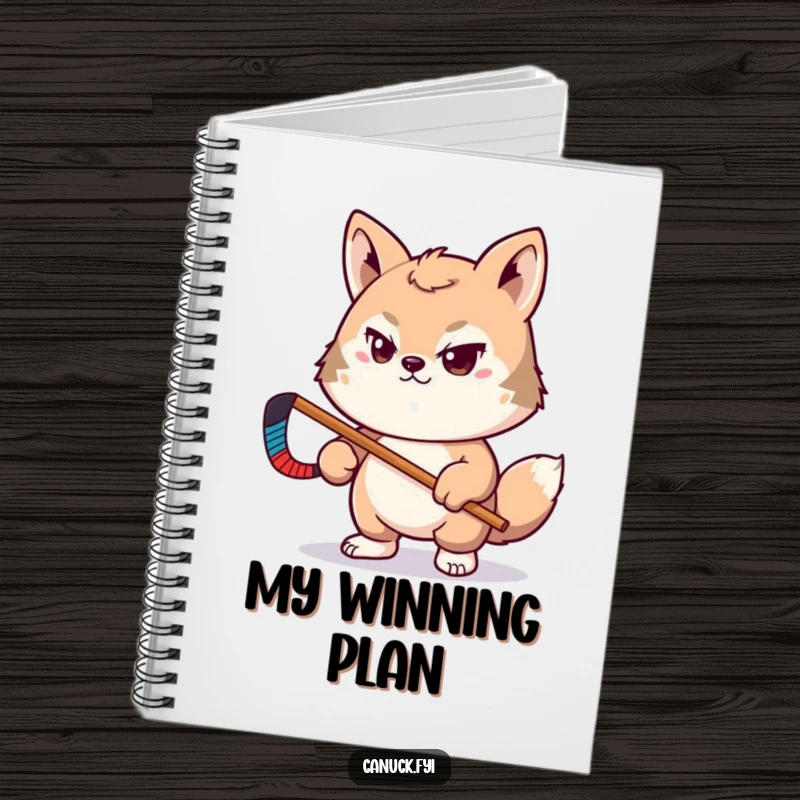 Funny notebook with determined animal pal holding a tiny hockey stick, for jotting notes, perfect funny gift.