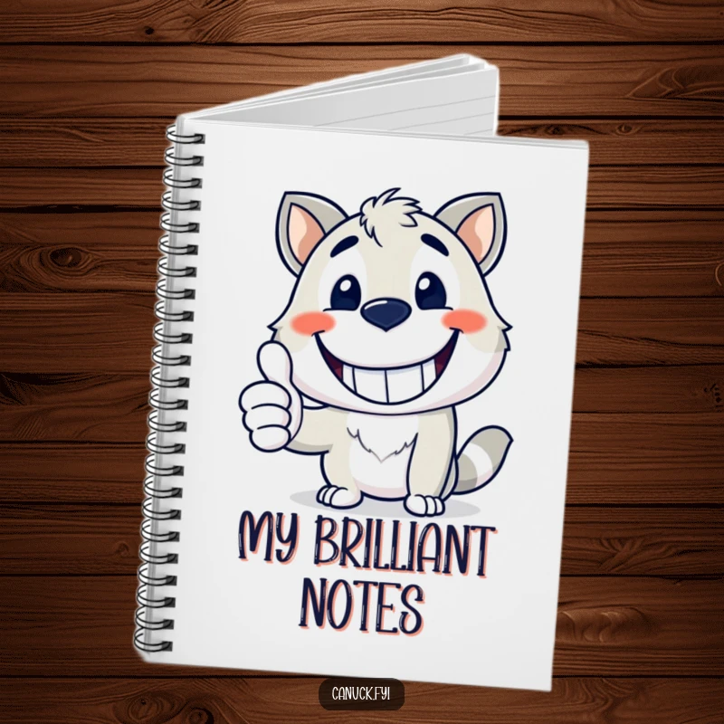 Funny notebook with a happy animal mascot giving a wide grin and a thumbs up, for writing funny gift.