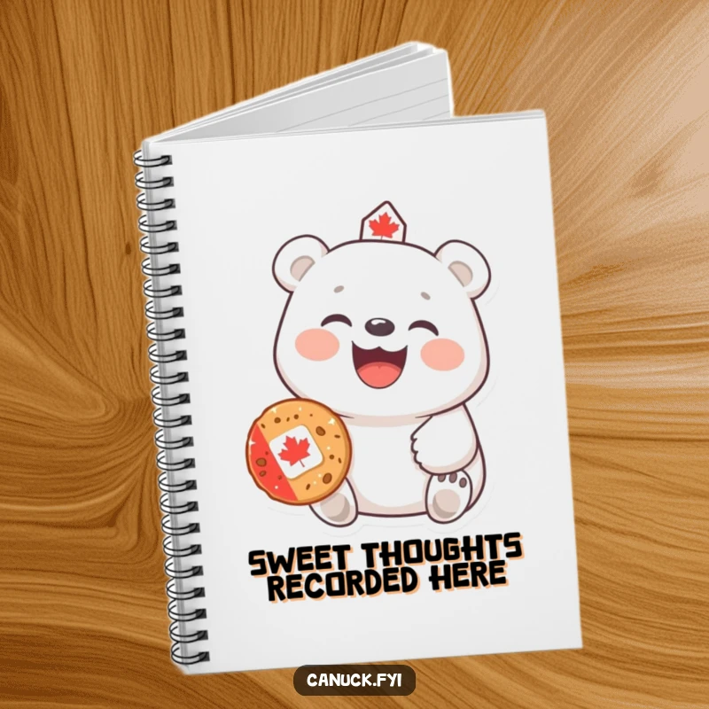 Funny Polar Bear Notebook: A laughing polar bear offers a Canadian cookie, ideal for capturing ideas and notes with humor.