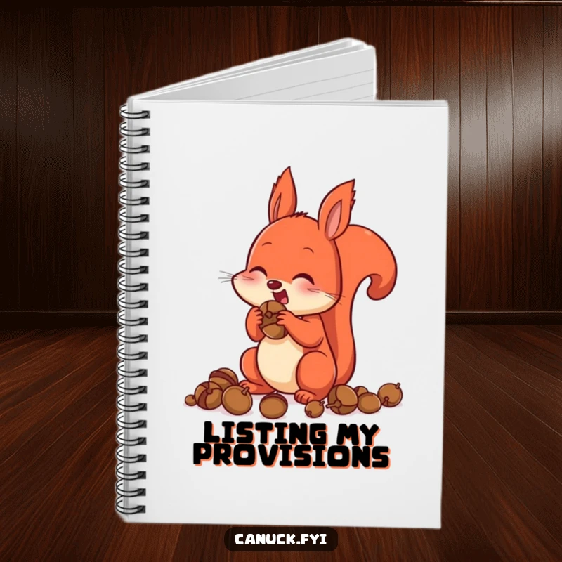 Funny Notebook cover with a red squirrel comically stuffing its cheeks with acorns, perfect for capturing busy thoughts humorously.
