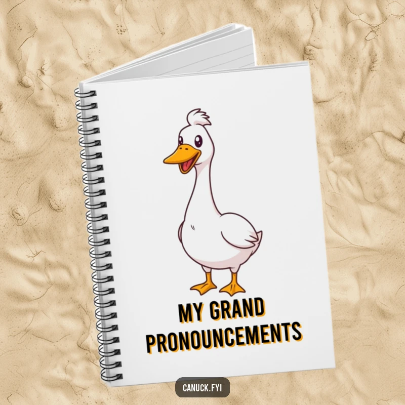 Funny Notebook cover with a proud goose honking cheerfully, perfect for capturing bold thoughts and ideas humorously.