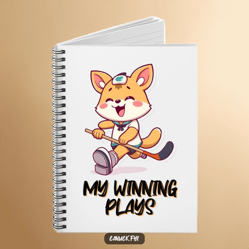 Funny Notebook: Playful animal character joyfully kicks a hockey puck, perfect for jotting down game plans and notes.