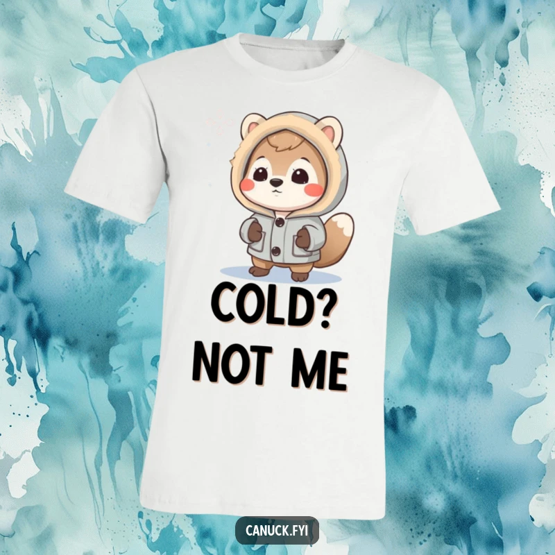 Funny T-Shirt: Curious animal wearing a warm parka gazing intently at a delicate snowflake with a sense of wonder.