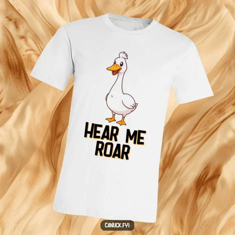 Funny T-Shirt print of a goose with a proud stance, honking cheerfully, designed to bring a smile and a laugh.