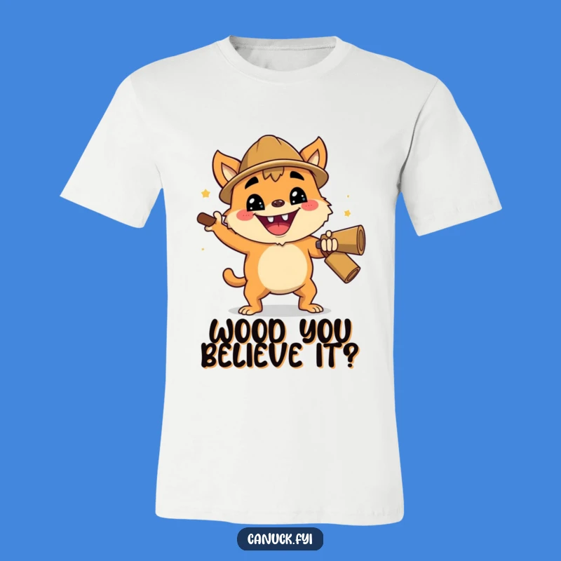 Funny Lumberjack T-Shirt: Grinning Creature Chopping Wood Tee