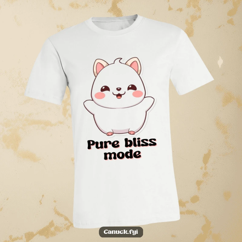 Funny Chubby Cat T-Shirt: A proud and happy chubby feline character beaming joyfully, ideal for a funny gift.