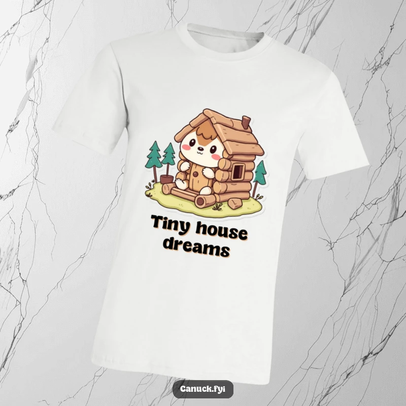 Funny T-Shirt: Stylized animal hilariously attempts to construct a miniature log cabin, embodying the spirit of ambitious DIY.