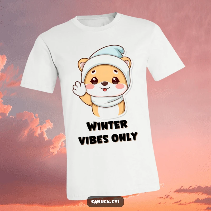 Funny T-Shirt of an animal in a snug winter hat, extending a happy and welcoming wave, perfect for chilly days.