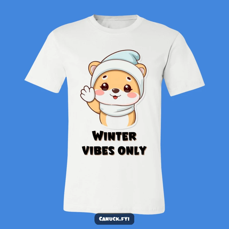 Funny Winter Animal T-Shirt: Cozy Hat Wave, Spread Winter Smiles!