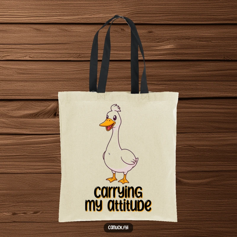 Funny Tote Bag print of a goose standing proudly and honking cheerfully, showcasing a bold and humorous statement.