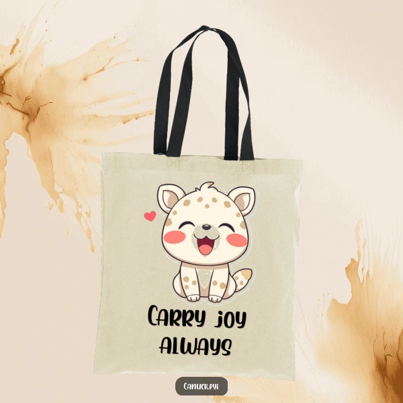Funny tote bag featuring a joyful animal character laughing heartily, ideal for carrying essentials with a cheerful vibe.