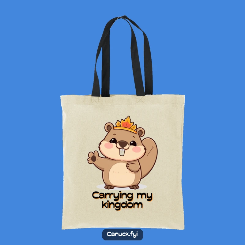Funny Beaver Tote Bag: Maple Leaf Crown Wave - Chic Canadian Accessory