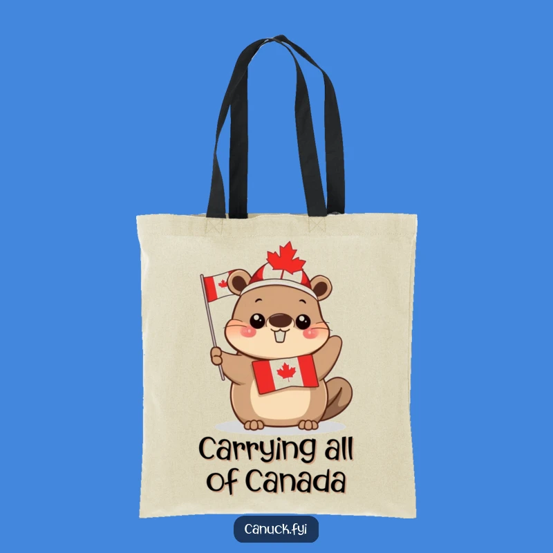 Funny Canadian Beaver Tote Bag: Cute Beaver Flag Carryall Gift