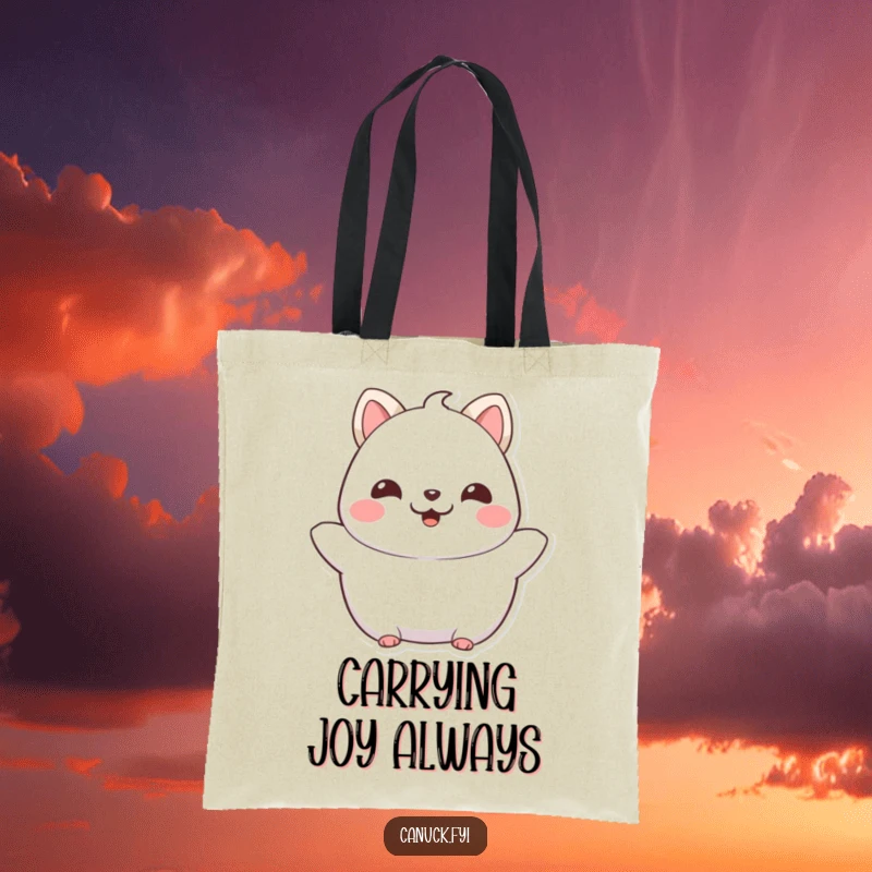 Funny Chubby Cat Tote Bag: A proud and happy chubby feline character beaming with pure joy, great for a funny gift.