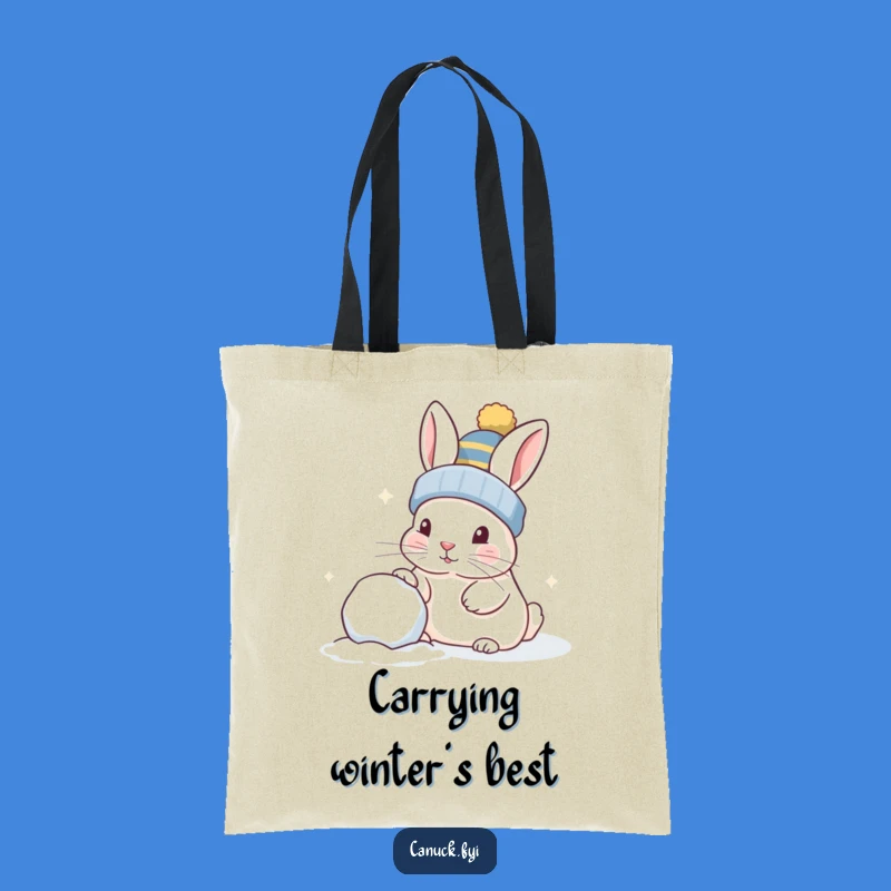 Funny Curious Rabbit Snowball Tote, Playful Nudge Perfect Accessory Gift