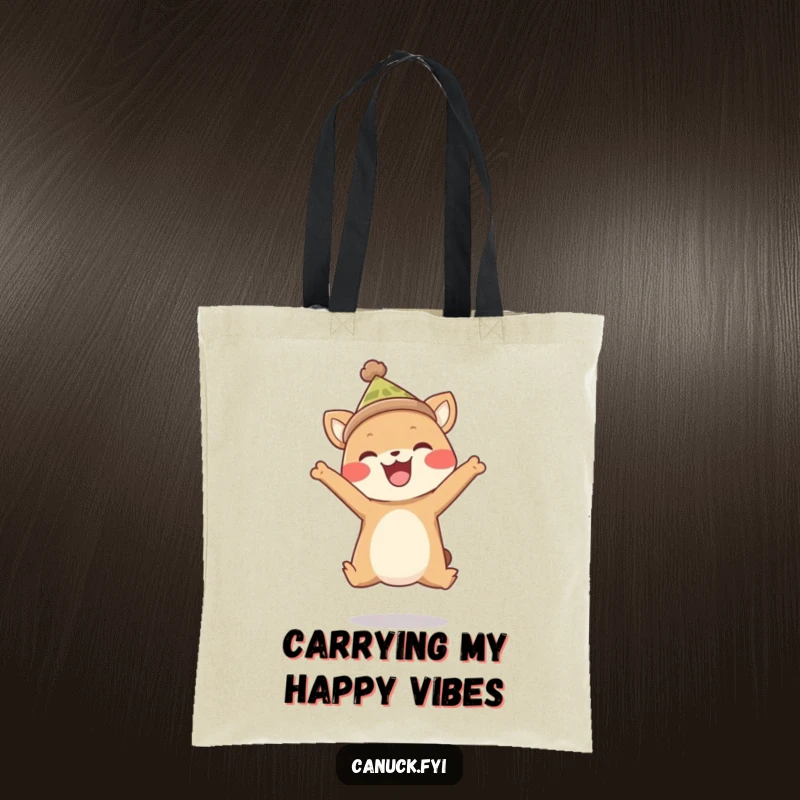 Funny tote bag with a happy animal in a toque, captured mid-joyful leap. Ideal for carrying groceries or daily necessities with flair.