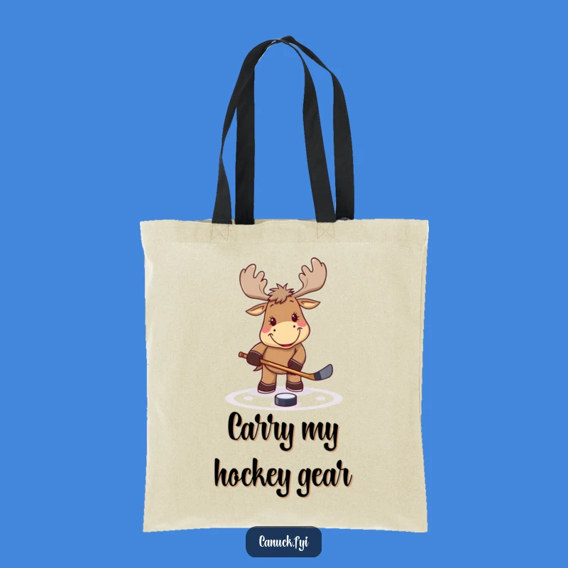 Funny Hockey Moose Tote Bag: Puck Tap Carryall Gift