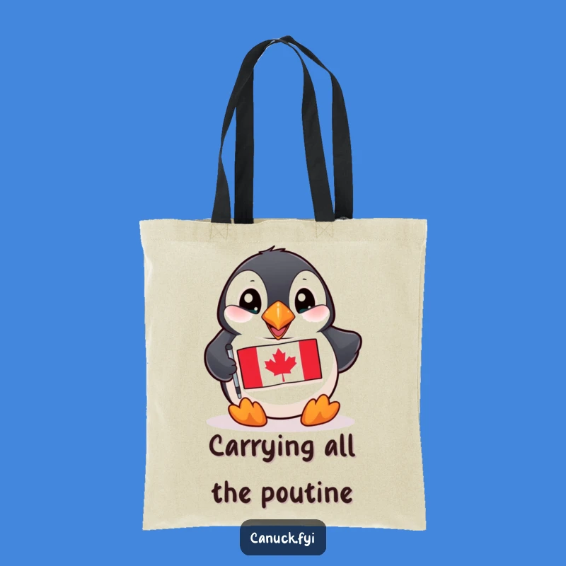 Funny Puffin Tote Bag: Playful Bird with Canadian Flag - Stylish & Humorous Gift