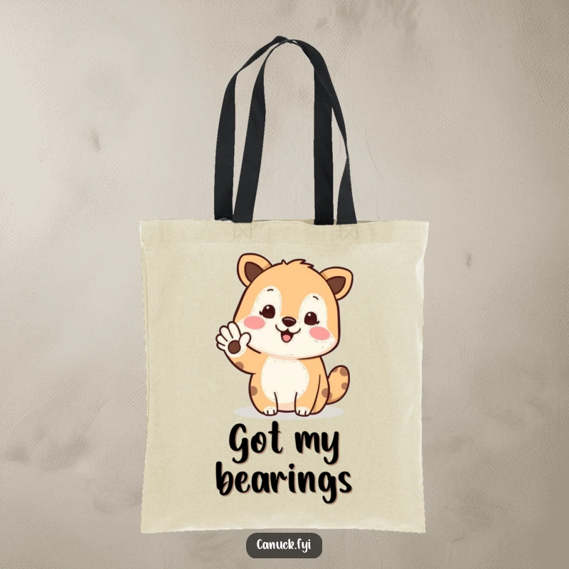 Funny tote bag with a waving animal gesturing north, great for carrying items with a humorous and friendly feel.